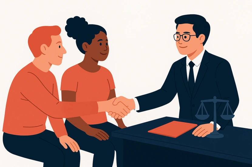 Client testimonials and justice imagery